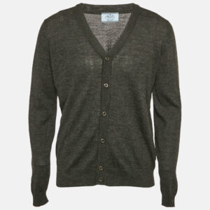 Prada Charcoal Grey Alpaca Wool Button Front Cardigan L