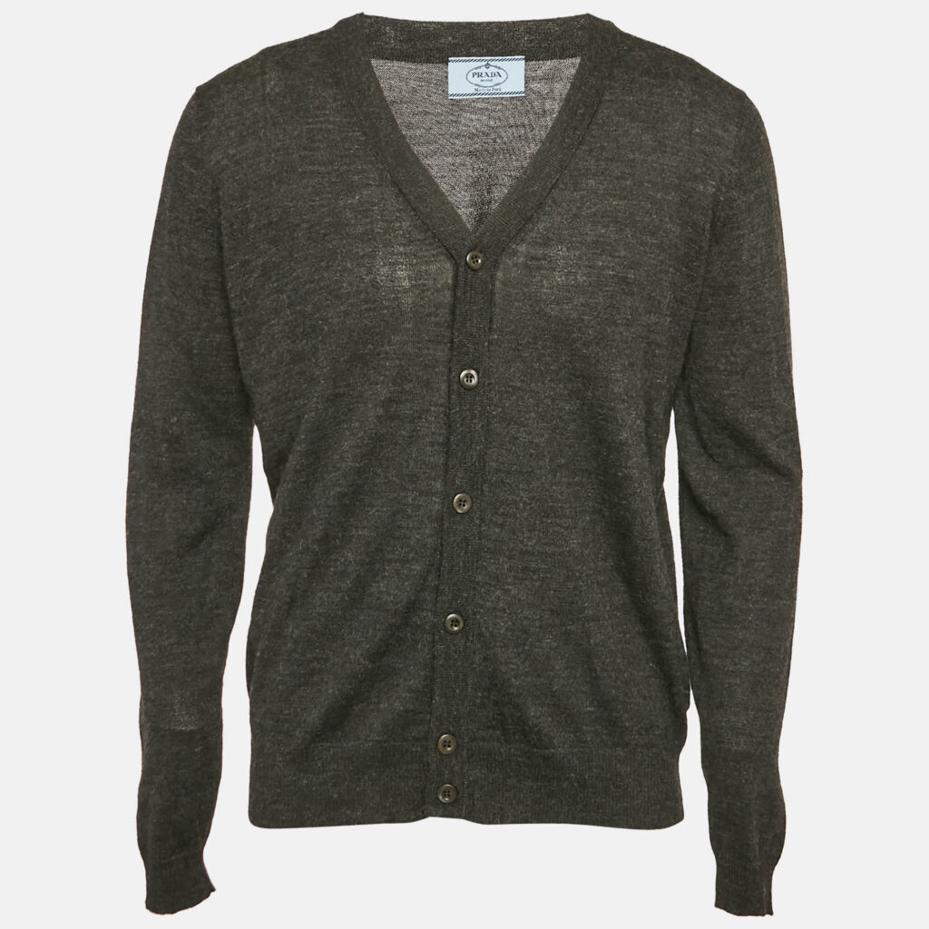Prada Charcoal Grey Alpaca Wool Button Front Cardigan L