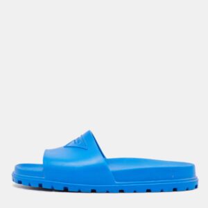 Prada Blue Rubber Triangle Logo Soft Pool Slides Size 42