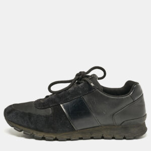 Prada Black Leather and Suede Lace Up Sneakers Size 44.5
