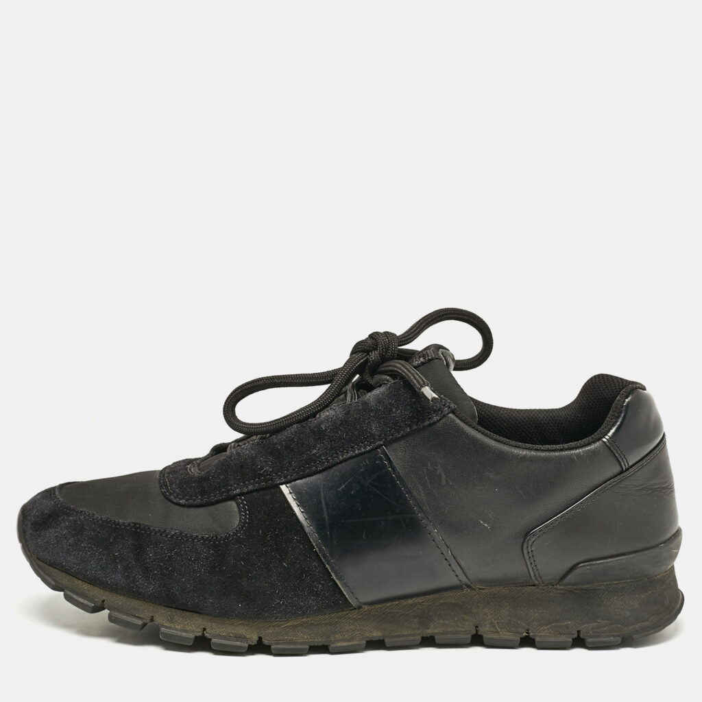 luxury-men-prada-used-shoes-p1101368-001 Prada Black Leather and Suede Lace Up Sneakers Size 44.5