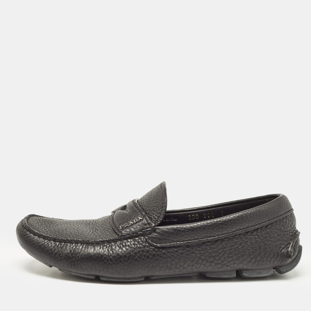 Prada Black Leather Slip On Loafers Size 41