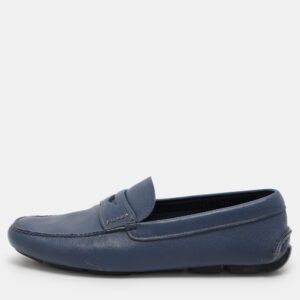 Prada Blue Saffiano Leather Penny Loafers Size 41.5