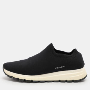 Prada Black Knit Fabric Low Top Sneakers Size 41