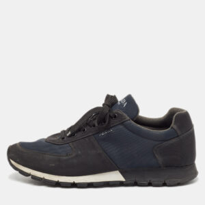 prada sport black/blue canvas low-top sneakers size 46