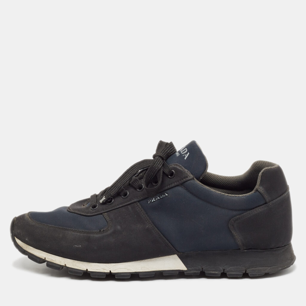 luxury-men-prada-used-shoes-p1115661-002.jpg Prada Sport Black/Blue Canvas Low-Top Sneakers Size 46