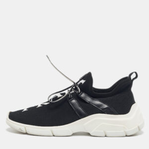 Prada Black/White Knit Fabric Logo Sneakers Size 39