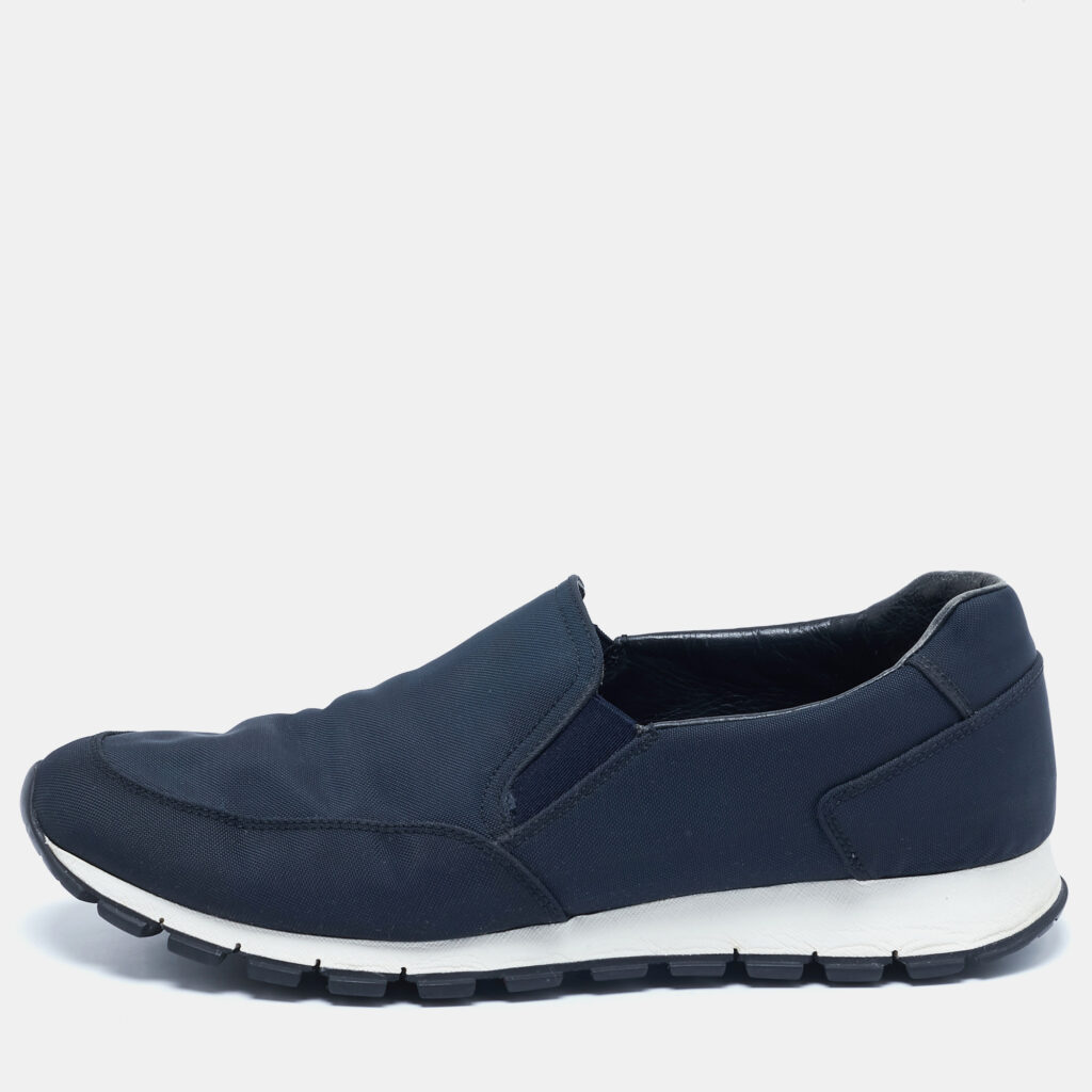 luxury-men-prada-used-shoes-p1133938-009 Prada Navy Blue Canvas Low Top Sneakers Size 43
