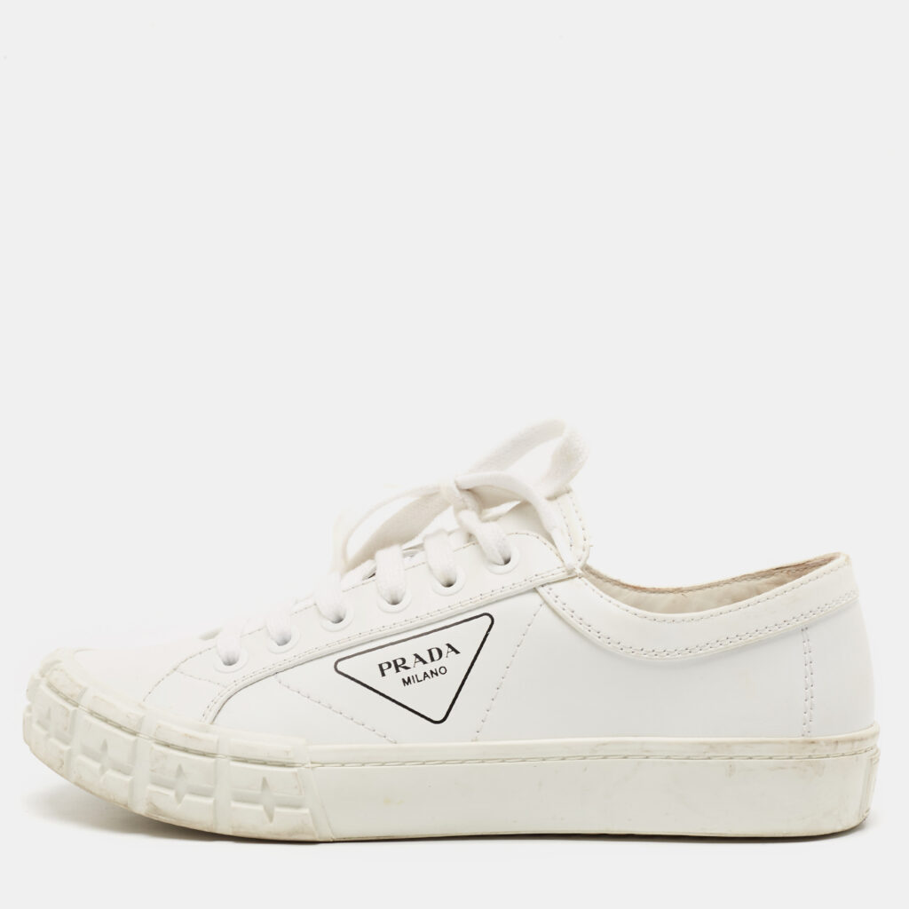 luxury-men-prada-used-shoes-p1138359-003 Prada White Leather Cassetta Wheel Sneakers Size 40.5