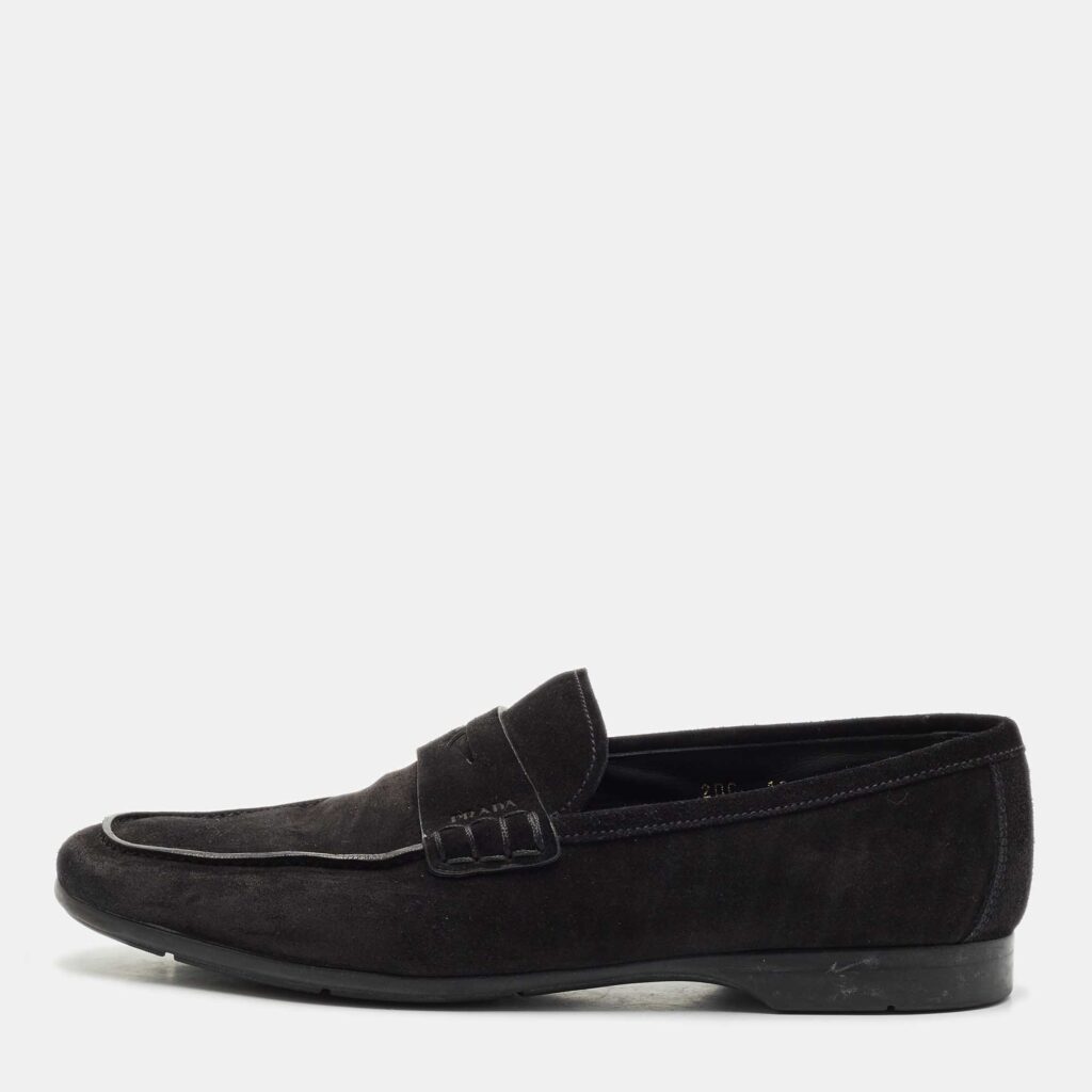 Prada Black Suede Penny Slip On Loafers Size 41