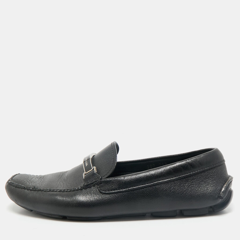Prada Black Leather Slip On Loafers Size 41.5