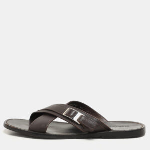 Prada Brown Leather Crisscross Slide Sandals Size 43.5