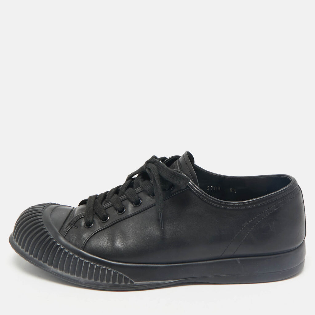 luxury-men-prada-used-shoes-p1162330-010 Prada Black Leather Lace Up Sneakers Size 42.5