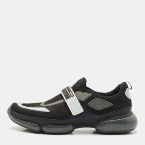 Prada Black  Knit Fabric And Leather Cloudbust Sneakers Size 42.5