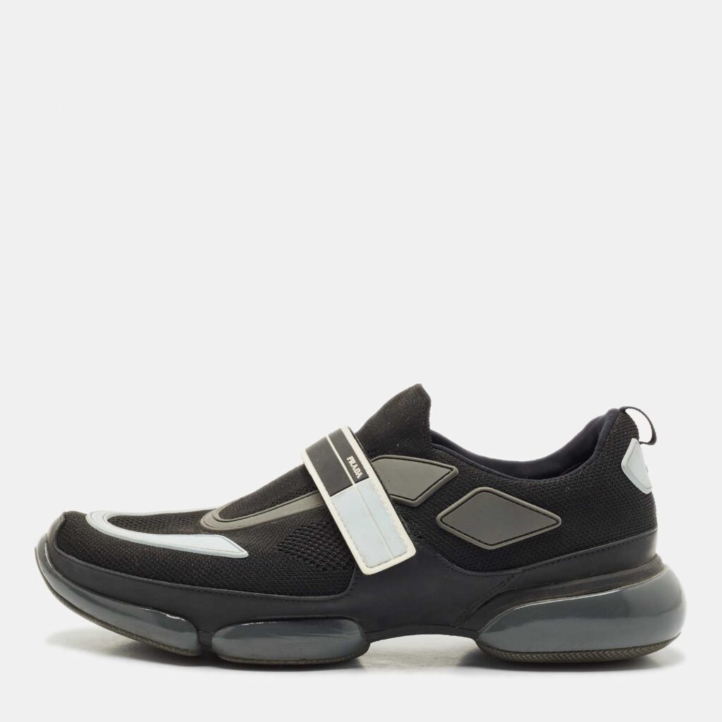 luxury-men-prada-used-shoes-p1162765-003 Prada Black Knit Fabric And Leather Cloudbust Sneakers Size 42.5