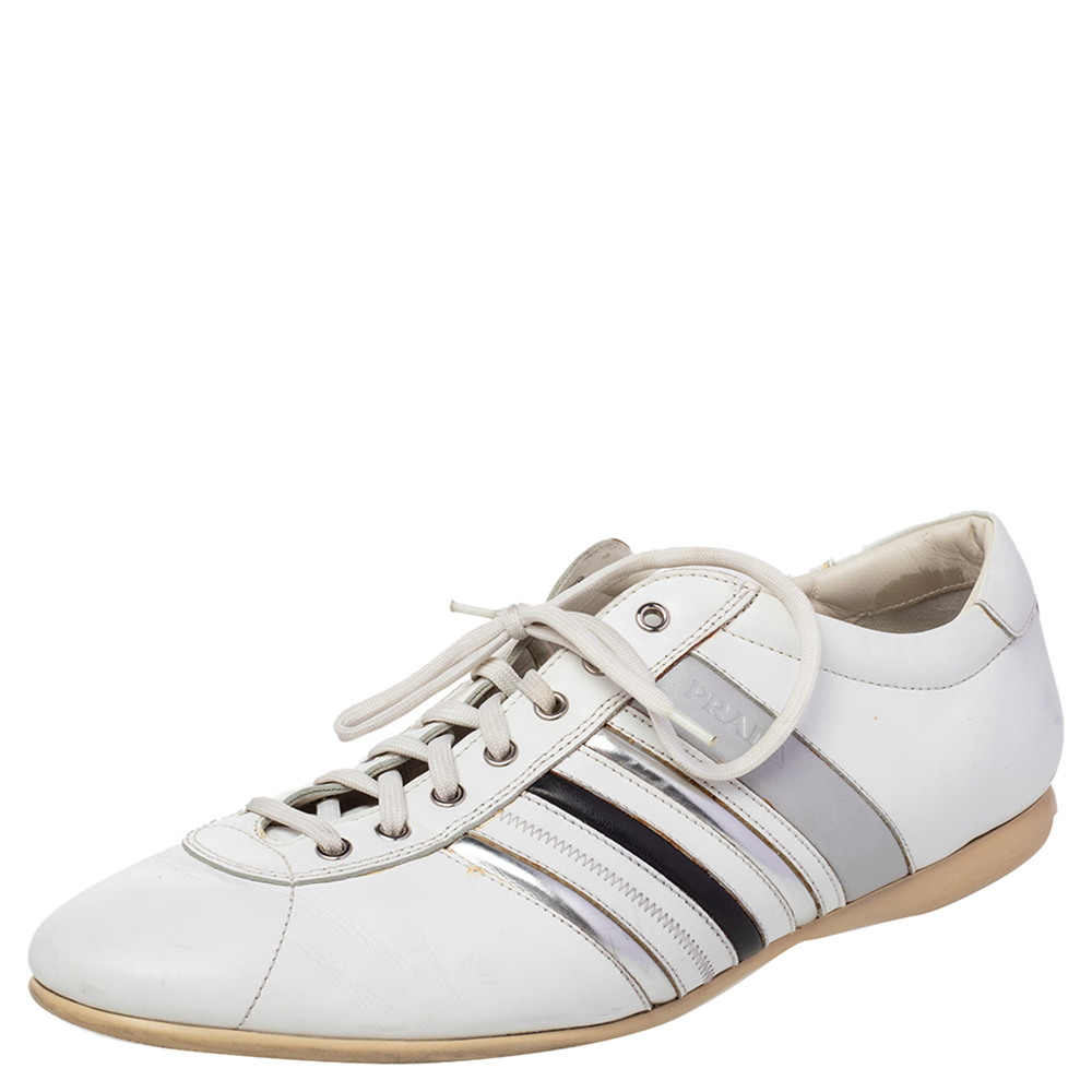 luxury-men-prada-used-shoes-p471793-003 Prada White Leather Low Top Sneakers Size 44