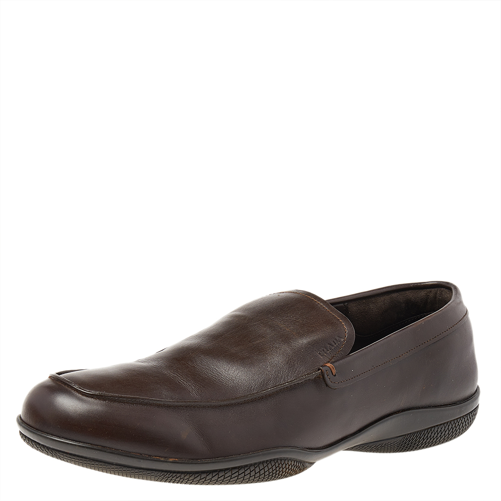 luxury-men-prada-used-shoes-p492486-006 Prada Brown Leather Slip On Loafers Size 43.5
