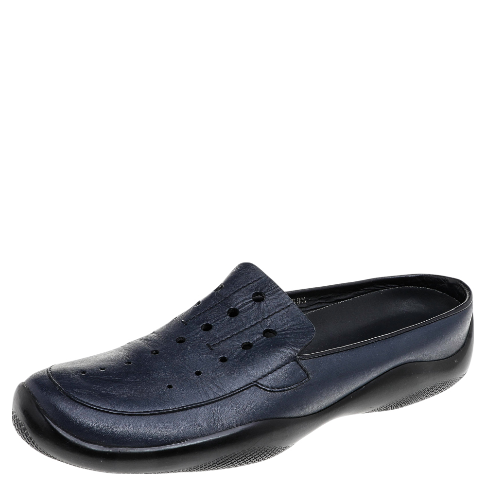 luxury-men-prada-used-shoes-p520650-006-2 Prada Blue Leather Driving Slip On Loafers Size 38.5