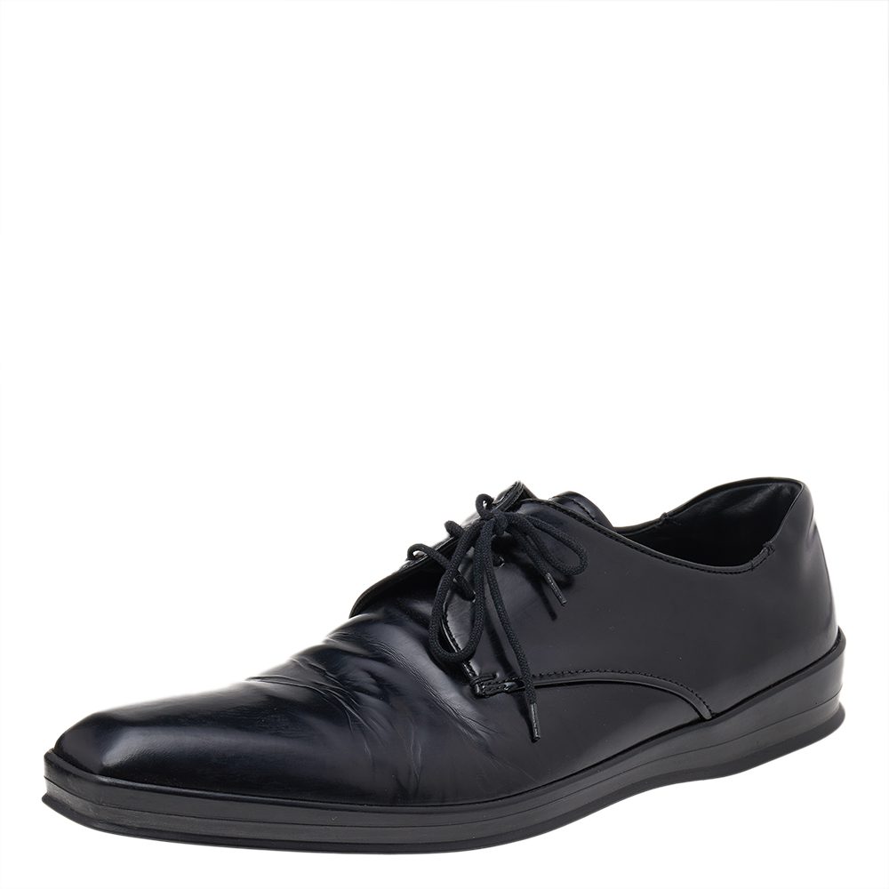 luxury-men-prada-used-shoes-p541479-005-2 Prada Black Patent Leather Lace Up Oxfords Size 42