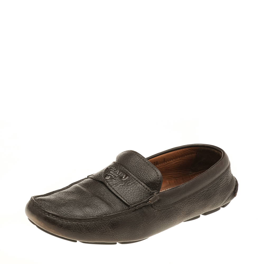 Prada Dark Brown Leather Penny Slip On Loafers Size 41