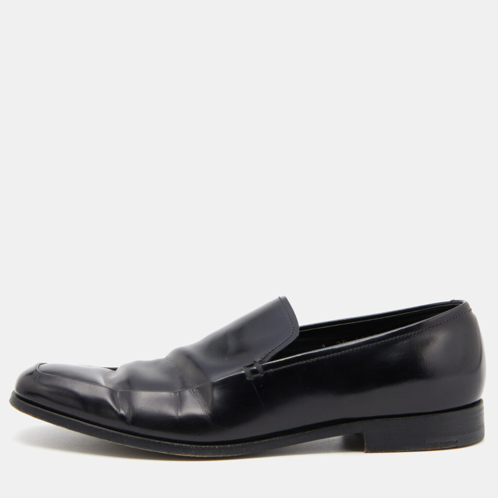 luxury-men-prada-used-shoes-p811386-003 Prada Black Leather Slip on Loafers Size 40