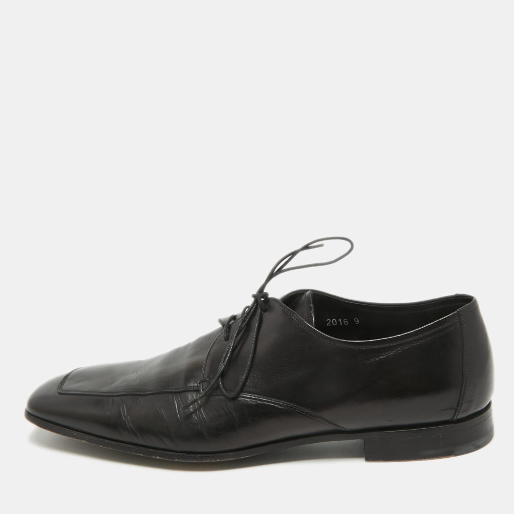 luxury-men-prada-used-shoes-p939667-001 Prada Black Leather Lace Up Derby Size 43