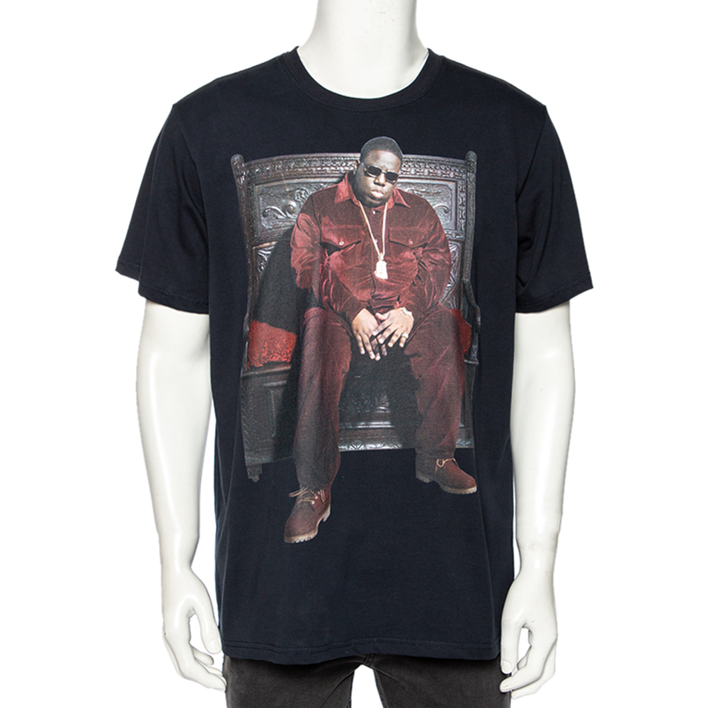 luxury-men-r-1-3-used-clothes-p499453-006 R13 Navy Blue Cotton Biggie Throne Curtis Printed Short Sleeve T-Shirt L
