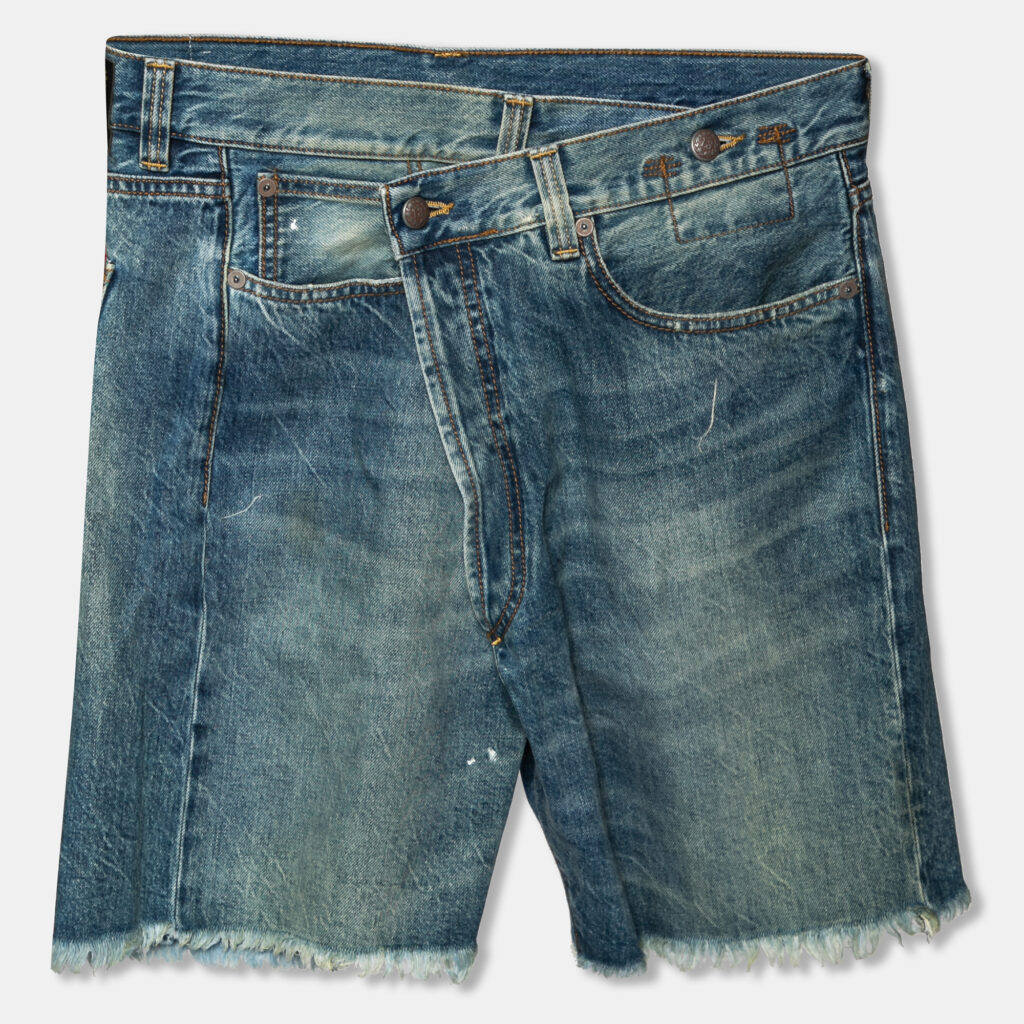 luxury-men-r-1-3-used-clothes-p627008-008 R13 Blue Denim Asymmetric Waist Frayed Edged Shorts M