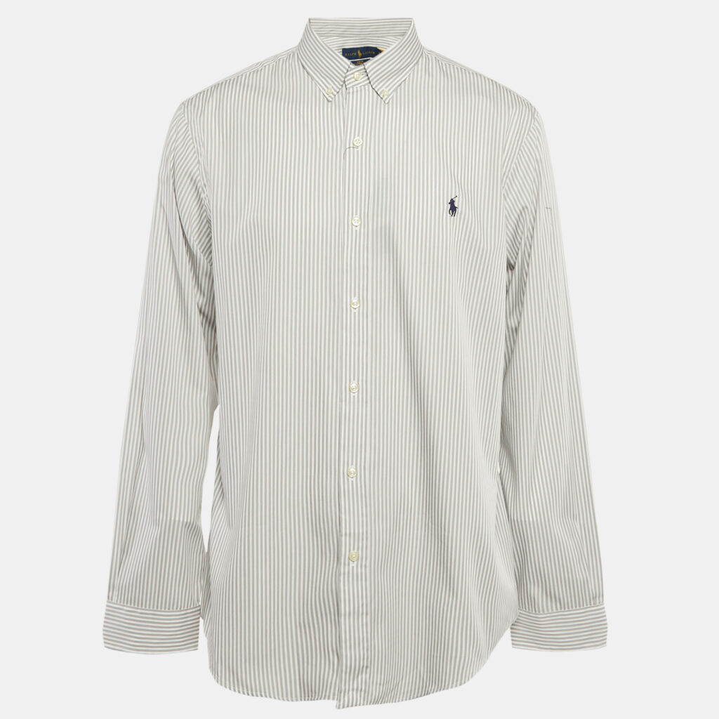 Ralph Lauren Grey Stripe Stretch Cotton Long Sleeve Slim Fit Sport Shirt XL