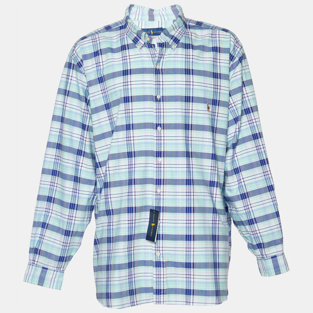 luxury-men-ralph-lauren-new-clothes-p755692-003 Ralph Lauren Blue Checkered Cotton Button Front Shirt 3XB/3XL