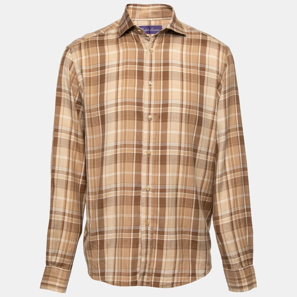 luxury-men-ralph-lauren-purple-label-used-clothes-p656403-001-1 Ralph Lauren Brown Checkered Cotton Button Front Shirt M