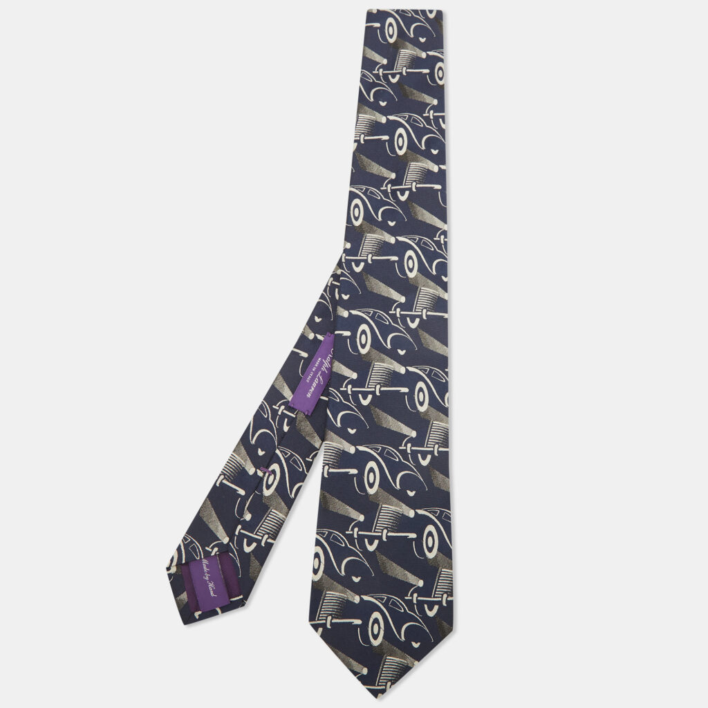 Ralph Lauren Navy Blue Abstract Jacquard Silk Tie