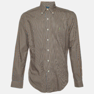 Ralph Lauren Blue/Orange Checked Cotton Button Down Shirt M