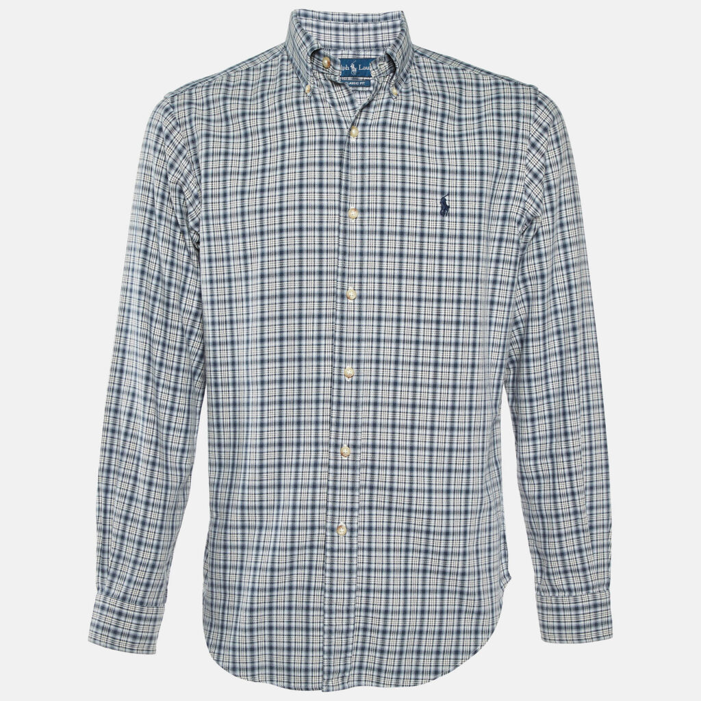 luxury-men-ralph-lauren-used-clothes-p1034326-001 Ralph Lauren Blue Checked Cotton Classic Fit Button Down Shirt S
