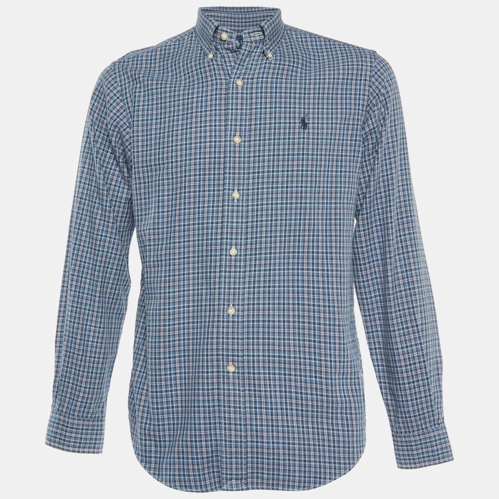 luxury-men-ralph-lauren-used-clothes-p1035067-002 Ralph Lauren Blue Checked Coton Classic Fit Button Down Shirt S