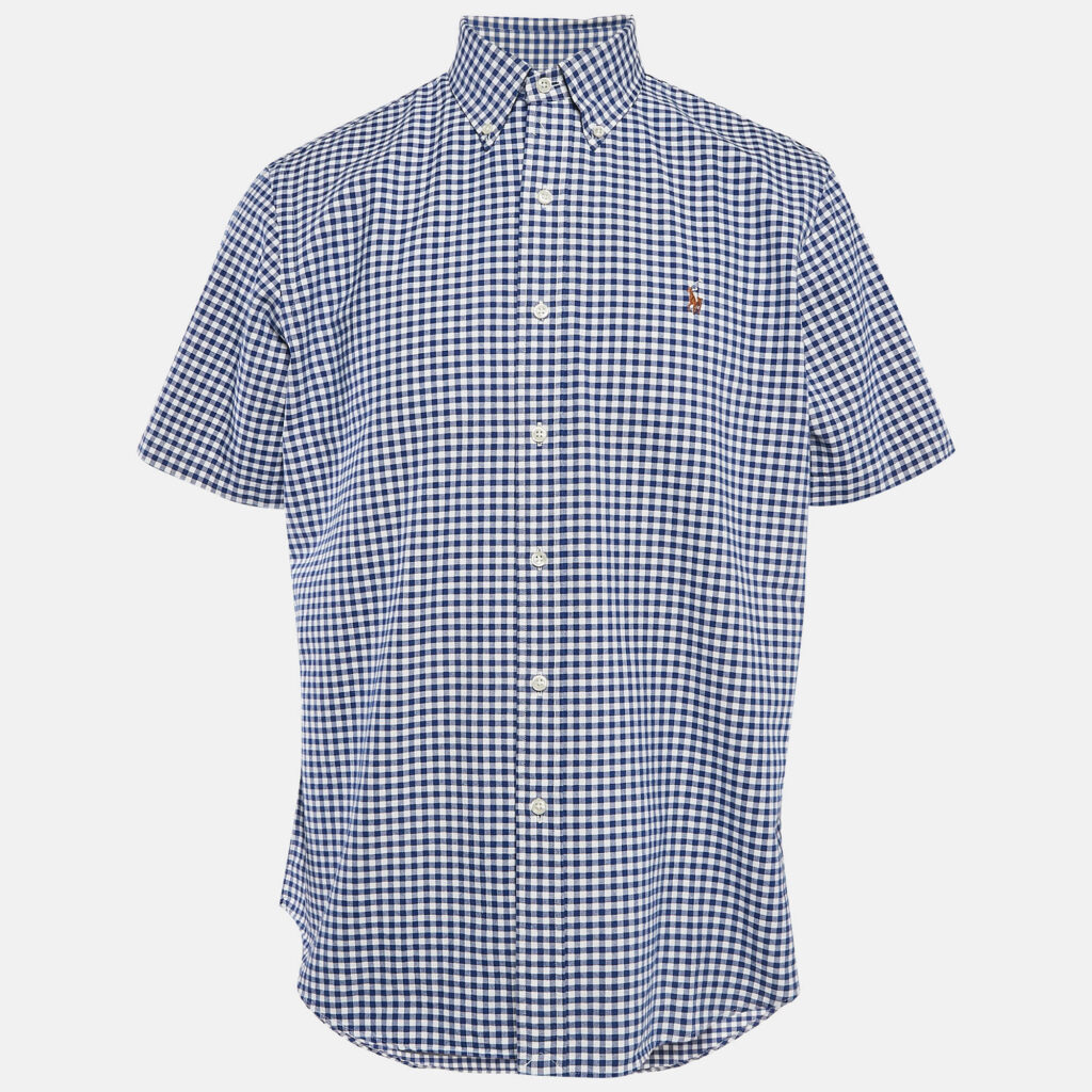 Ralph Lauren Blue/White Gingham Check Cotton Short Sleeve Shirt L