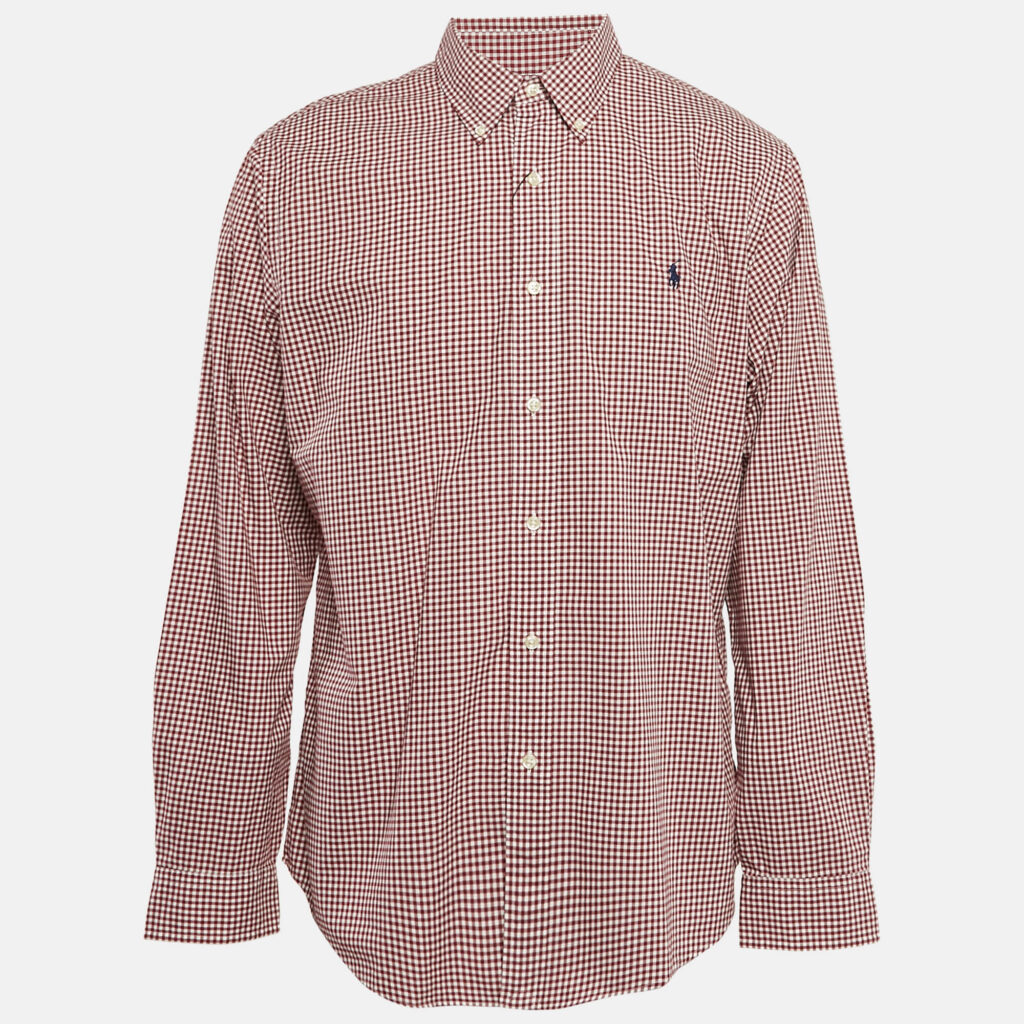 Ralph Lauren Red Gingham Checks Cotton Slim Fit Shirt XL