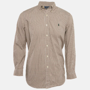 Ralph Lauren Brown Gingham Checks Stretch Cotton Shirt M