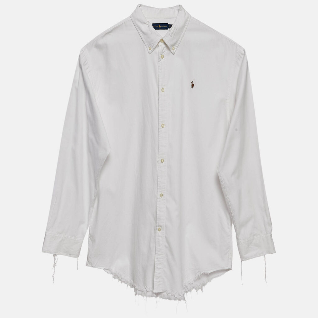 luxury-men-ralph-lauren-used-clothes-p1091850-002 Ralph Lauren White Cotton Distressed and Raw Edge Detail Shirt XL