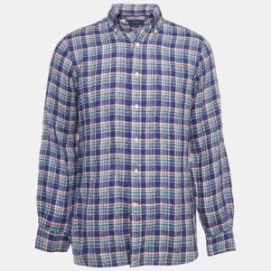 Ralph Lauren Blue Tartan Checks Sea Soft Linen Shirt S