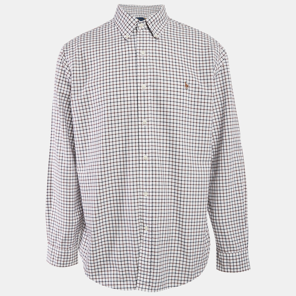 luxury-men-ralph-lauren-used-clothes-p1131582-002.jpg Ralph Lauren White/Blue Checks Cotton Custom Fit Shirt XL