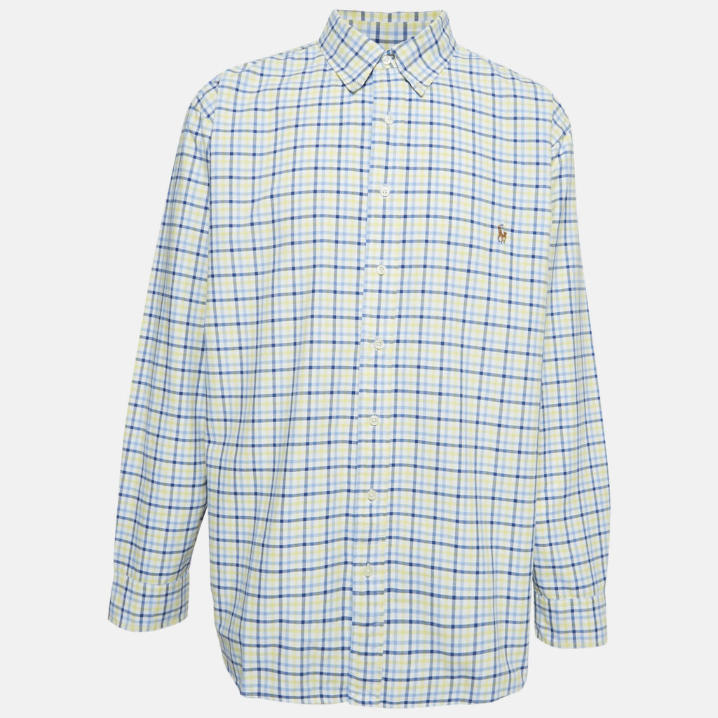 luxury-men-ralph-lauren-used-clothes-p1142187-001 Ralph Lauren Yellow/Blue Checks Cotton Long Sleeve Shirt XXL