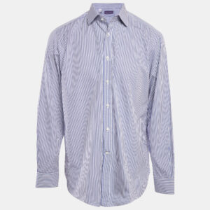 Ralph Lauren Blue Striped Cotton Full Sleeve Shirt XL