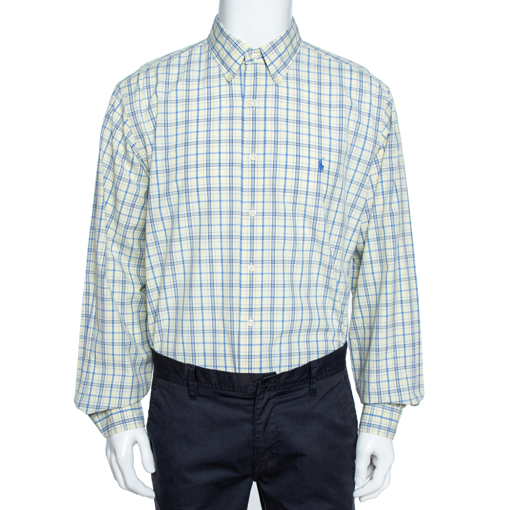 luxury-men-ralph-lauren-used-clothes-p358337-002 Ralph Lauren Pale Yellow Checked Cotton Button Down Shirt XL