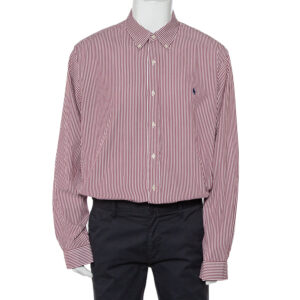 Ralph Lauren Burgundy Striped Cotton Logo Embroidered Button Front Shirt XXL