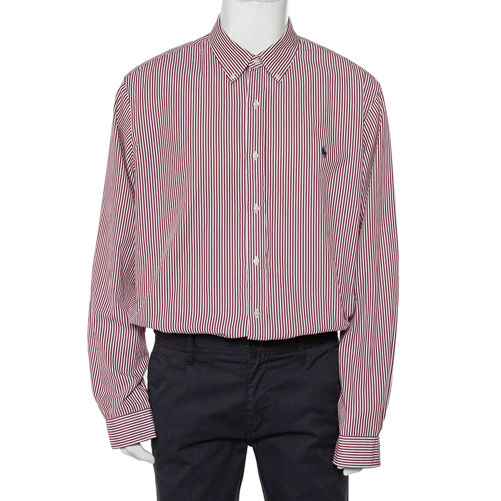 luxury-men-ralph-lauren-used-clothes-p448413-001 Ralph Lauren Burgundy Striped Cotton Logo Embroidered Button Front Shirt XXL