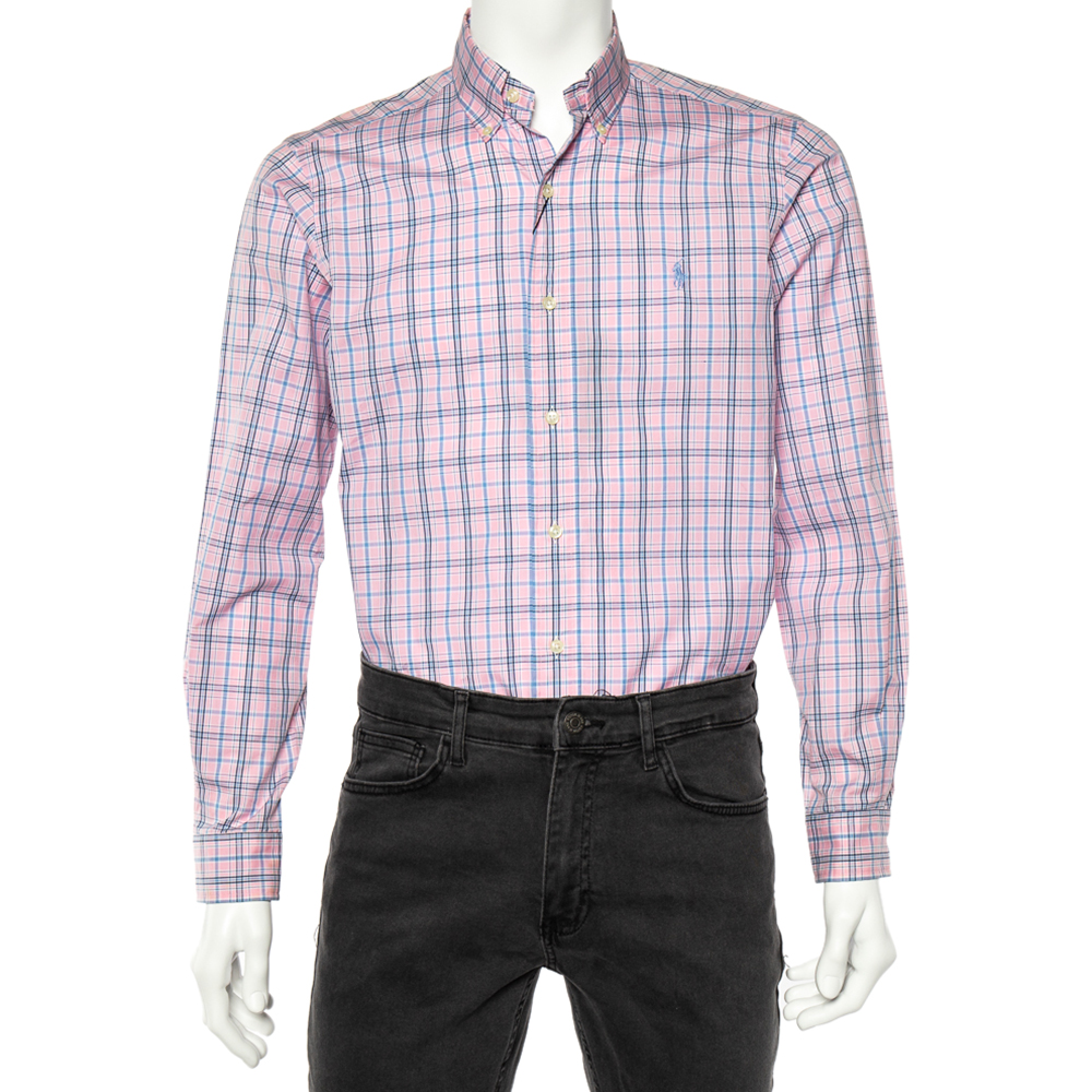 luxury-men-ralph-lauren-used-clothes-p489193-002 Ralph Lauren Pink Checked Cotton Long Sleeve Classic Fit Shirt S