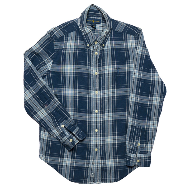 luxury-men-ralph-lauren-used-clothes-p504687-1633420368-005-2 Ralph Lauren Blue Checkered Cotton Button Front Shirt L