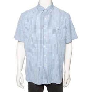 Ralph Lauren Blue Checkered Cotton Button Front Short Sleeve Shirt XL