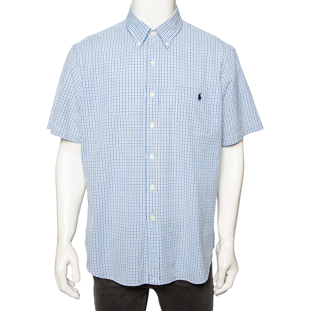 luxury-men-ralph-lauren-used-clothes-p510274-002-2 Ralph Lauren Blue Checkered Cotton Button Front Short Sleeve Shirt XL